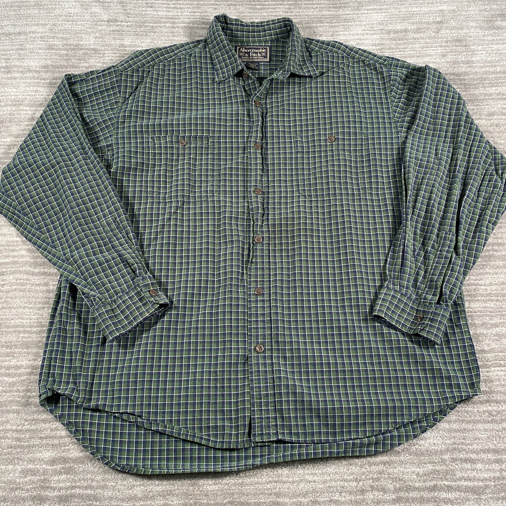 Abercrombie & Fitch Shirt Mens Large Green Check Flannel Button Up Casual Cotton